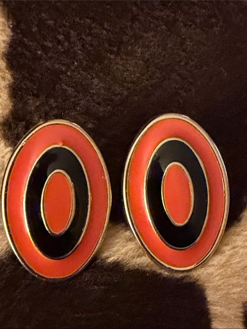 Vintage 80’s Orange and Black Oval Earrings